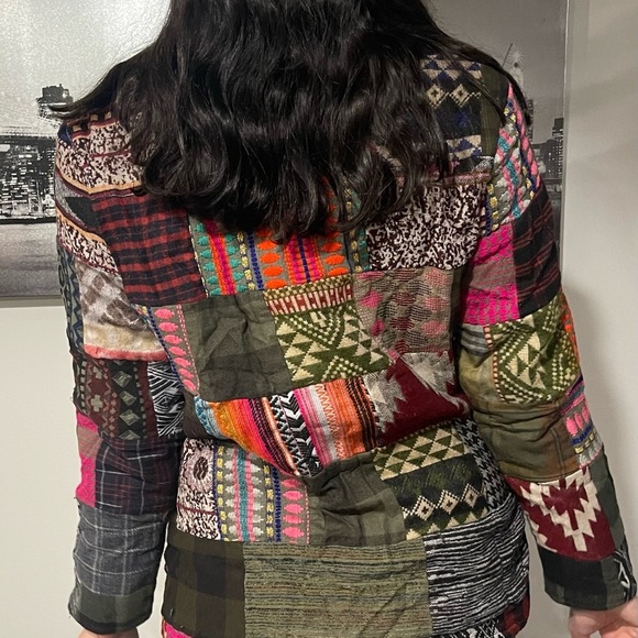 New SACRED THREADS fleece jacket coat patchwork S/M - Picture 4 of 4